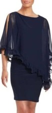XSCape Cocktail Dress Navy Blue Split Arms Chiffon Cape Overlay Jersey 4