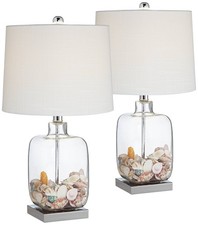 Coastal Table Lamp Set of 2 Clear Glass Shells Nickel for Living Room Bedroom