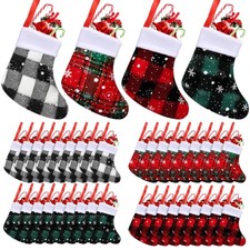 100 Pcs Mini Christmas Stockings Buffalo Plaid Snowflake Stockings with Plush...