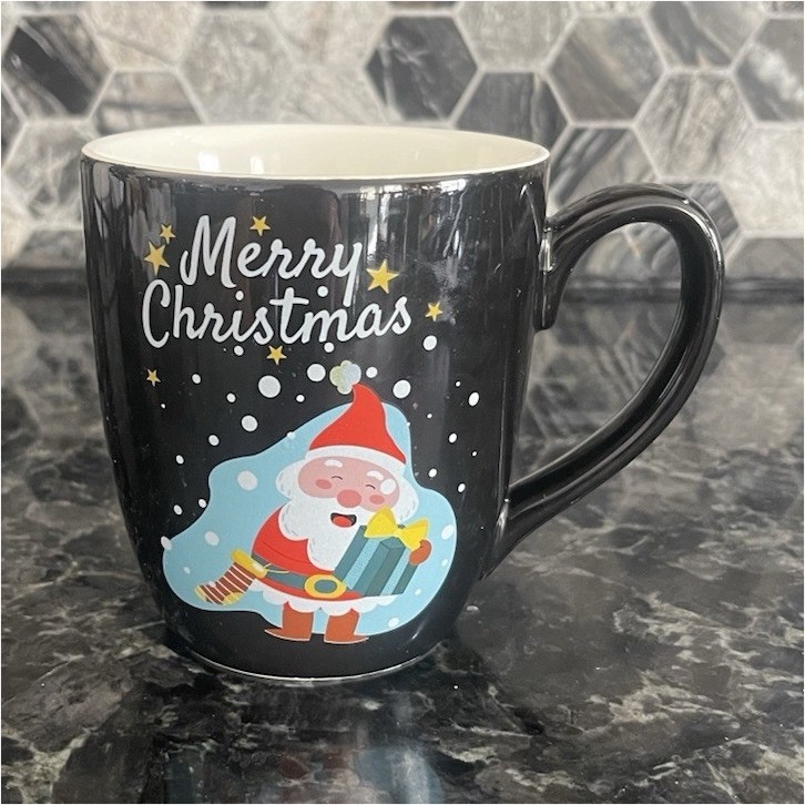 Santa Christmas Ceramic Mug Black White Red Blue Holiday Coffee Tea Cup