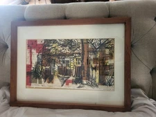 Original MCM Mixed Media Abstract Geometric Cityscape Signed Hunter Smythe 1969