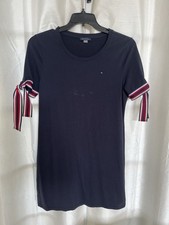 Tommy Hilfiger Womens T-Shirt Dress Size Large Navy Blue Ribbon Tie Mini Casual