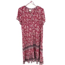 Knox Rose Women's Red Floral Print Short Sleeve Midi Dress Boho Bohemian Sz XXL