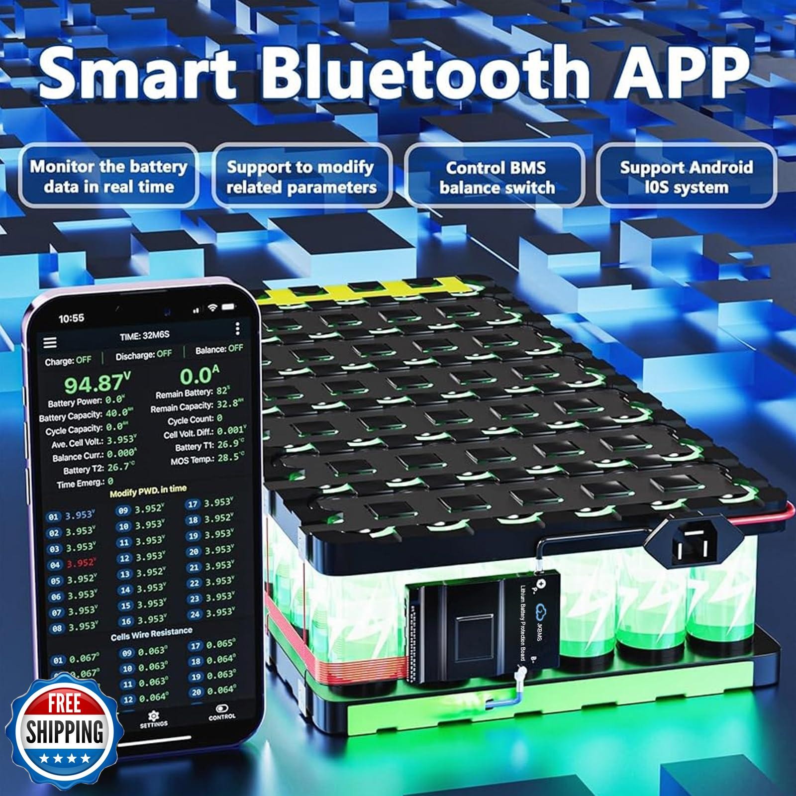JKBMS Smart BMS 8S-24S 100A 0.6A Active Balance Build-in Bluetooth with RS485