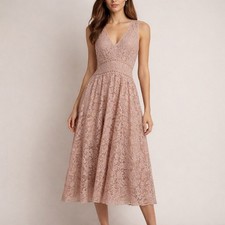 BHLDN Perri Lace High Low Dress 4 Pink V-Neck Floral Wedding Guest Cocktail