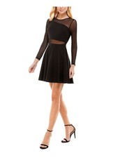 CITY STUDIO Womens Fit + Flare Mini Dress Black Long Sleeve Illusions Juniors 15