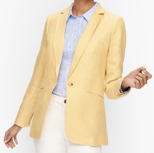 Talbots Womens Blazer Jacket Size 2 Petite 100 Linen Butter Yellow One Button