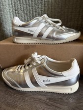 Gola Torpedo Metallic Silver/White Lace-Up Low Top Leather Women's Sneakers