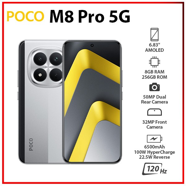 Xiaomi POCO M8 Pro 5G 8GB+256GB SILVER Dual SIM Unlocked Android