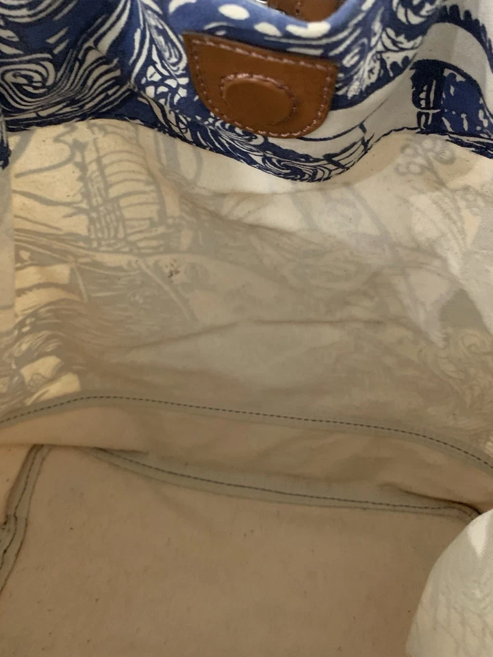 Ralph Lauren Nautical Canvas & Leather Large Tote Bag Vintage Beach Navy - Image 3 of 4