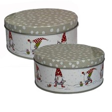 CasaJame 2er Set Metall Keksdose Plätzchendose rund Weihnachten Wichtel grau V45