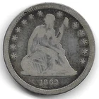 1862 Seated Liberty Silver Quarter FULL LIBERTY CIVIL WAR ERA VG