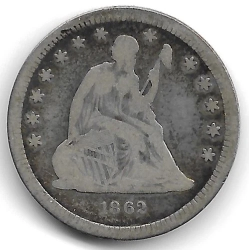 1862 Seated Liberty Silver Quarter FULL LIBERTY CIVIL WAR ERA VG