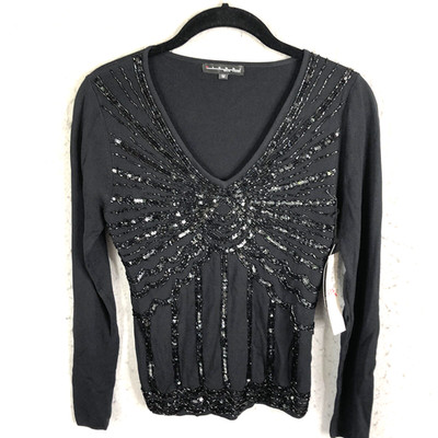 Pierri Sweater Womens Medium Black Beaded Retro Y2K Event Whimsigoth Event NEW