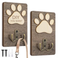 2 Pcs Dog Leash Holder Wall Mount Paw Print Pet Harness Hanger with Hook Dog ...