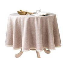Linen Rustic Burlap Washable Tablecloth,Solid Heavy Weight 70 Inch Round Over...