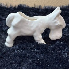 Estatuilla pequeña jardinera Burro burro de cerámica blanca de mediados de siglo