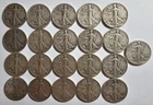 Lot of 21 Walking Liberty Half Dollar 90% Silver Coins VG+ to Fine Mixed Dates
