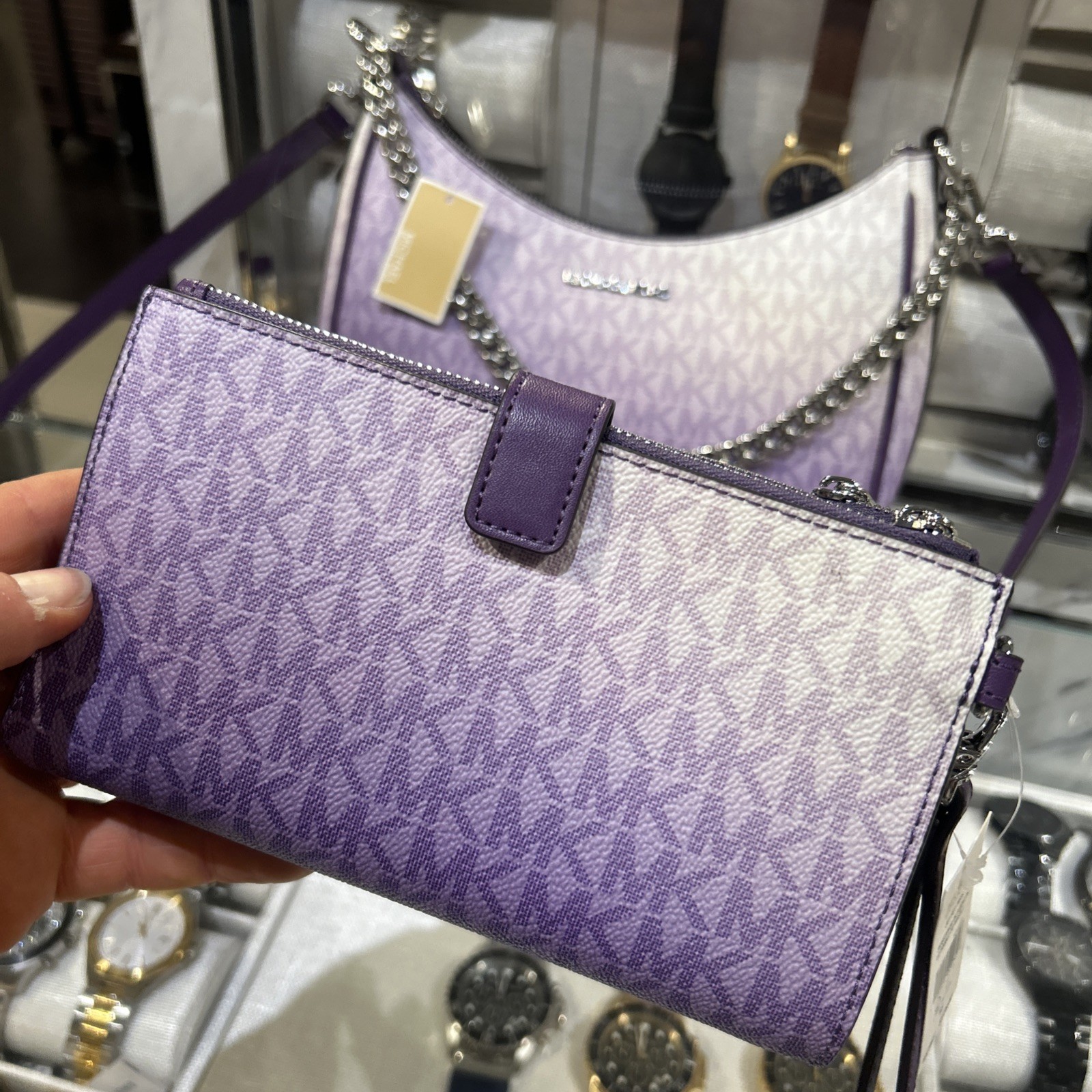 Michael Kors Large Women Pochette Ombré Logo Crossbody Bag Dark Purple + Wallet thumbnail 9