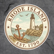 Rhode Island sticker vinyl decal anchor lighthouse ocean retro badge design