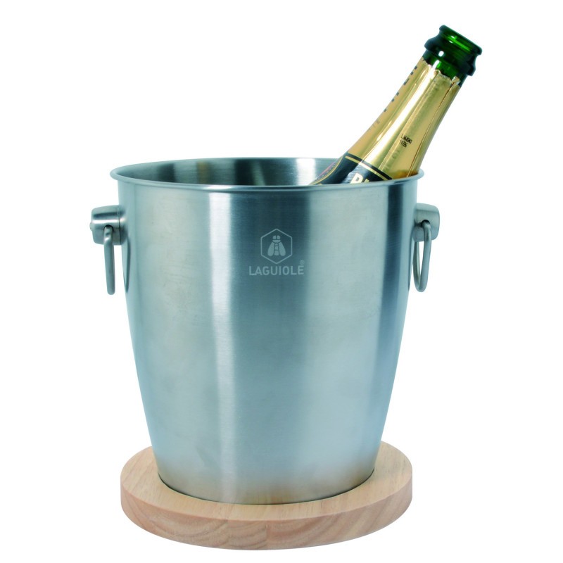 Seau à champagne haut de gamme acier inox et socle bois véritable Lag