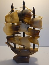 Vintage Handcrafted Decorative Sailing Ship Made From Natural Animal Horn 8tall