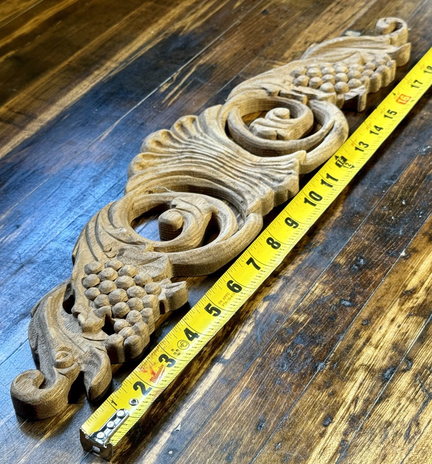 Grape&Scroll Pediment – Ornamental Furniture or Cabinet Accent (18” x 4” x 0.75”