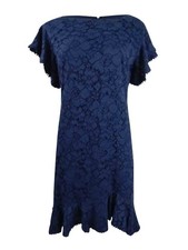 Vince Camuto Women's Lace Flounce-Hem Dress (10, Navy)