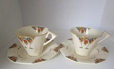 Vintage Art Deco 1930s Alfred Meakin 2 x Cups & Saucers Marigold Princess Shape
