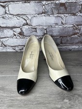 Saks Fifth Ave Fenton Last Ivory Black Cap Patent Leather Heels Women 5M US/35EU