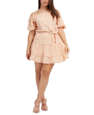 GUESS Women's Cotton Off The Shoulder Eden Dress Brown Size X-Small