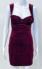 Windsor  Whimsigoth Fairy Burgundy Velvet Bodycon Babydoll Mini Dress Size M NWT
