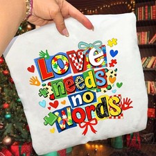 Love Needs No Words Autism Awareness Neurodiversity Puzzle Bow 2D T-shirt Tee