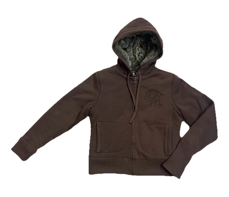 🍃Zara TRF Sudadera con Capucha con Cremallera Forrada en Piel Recortada para Mujer Joven | Marrón/Talla XL Foto 3 de 4