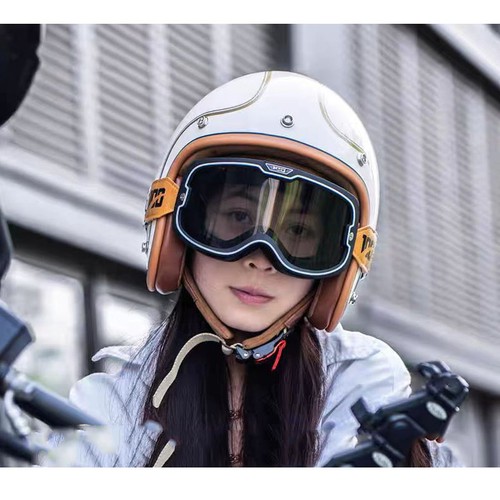 DOT Vintage Motorcycle Helmets Open Face 3/4 Helmet Cruiser Scooter Street Beige - Picture 7 of 17