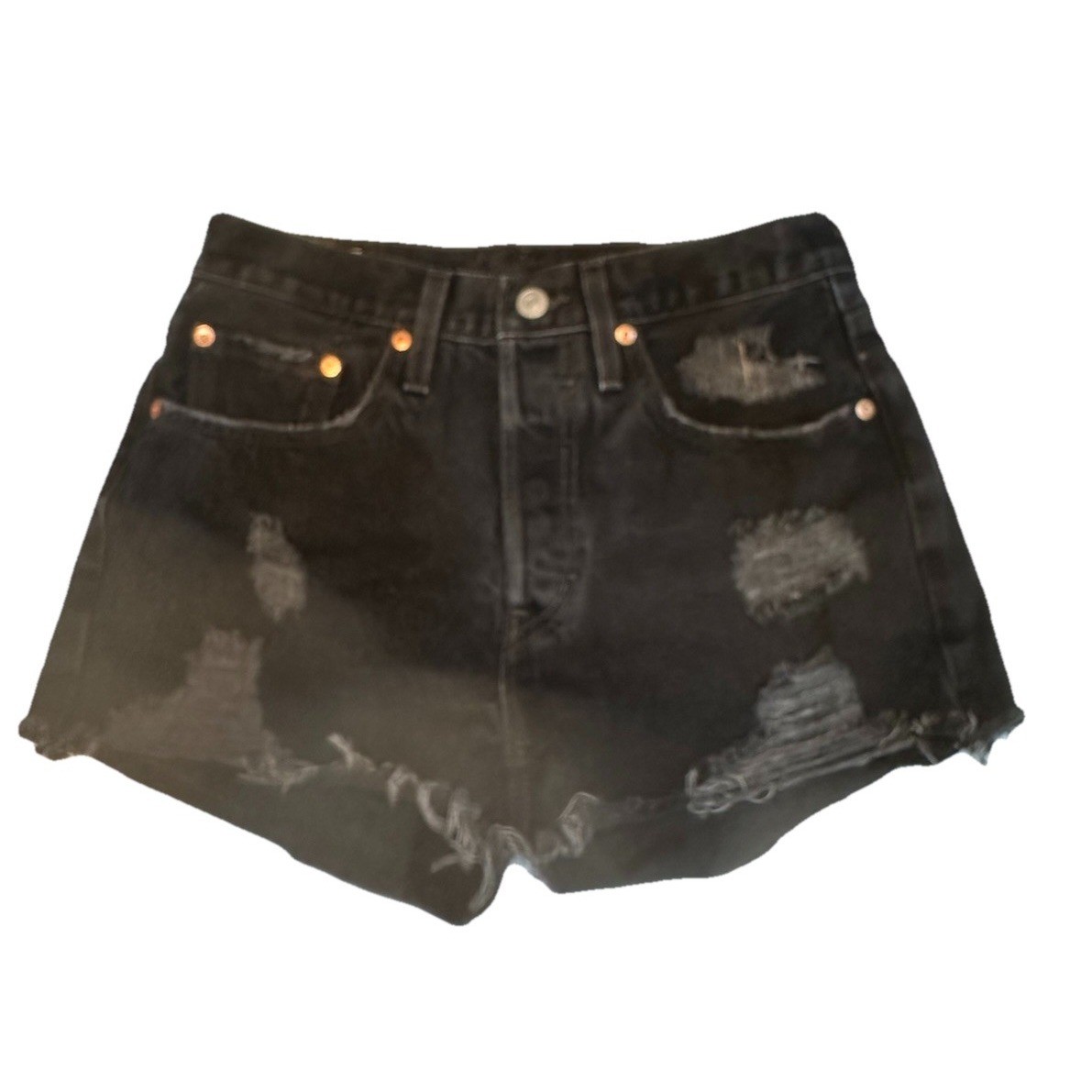 LEVIS 501 Women Shorts Size 27 Black Denim Button-Fly Distressed Cut-Off Denim