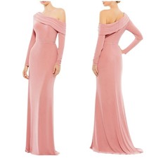 Mac Duggal NWT Pink Drop Shoulder Long Sleeve Jersey Column Gown Size 6 Lined