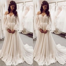 Simple Wedding Dresses Off Shoulder Long Sleeves A Line Tulle Bridal Gowns