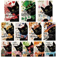 Black Cat Garden Flags for Outside Set of 12, Kitten Welcome Seasonal Garden ...