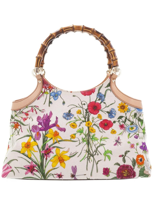 GUCCI Floral Flower Bamboo Tote Bag