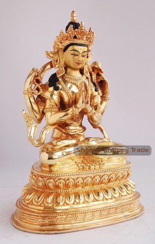 Cara dorada tallada a mano pintada 9,75" cobre Chenrezig con estatua dorada - Imagen 2 de 4