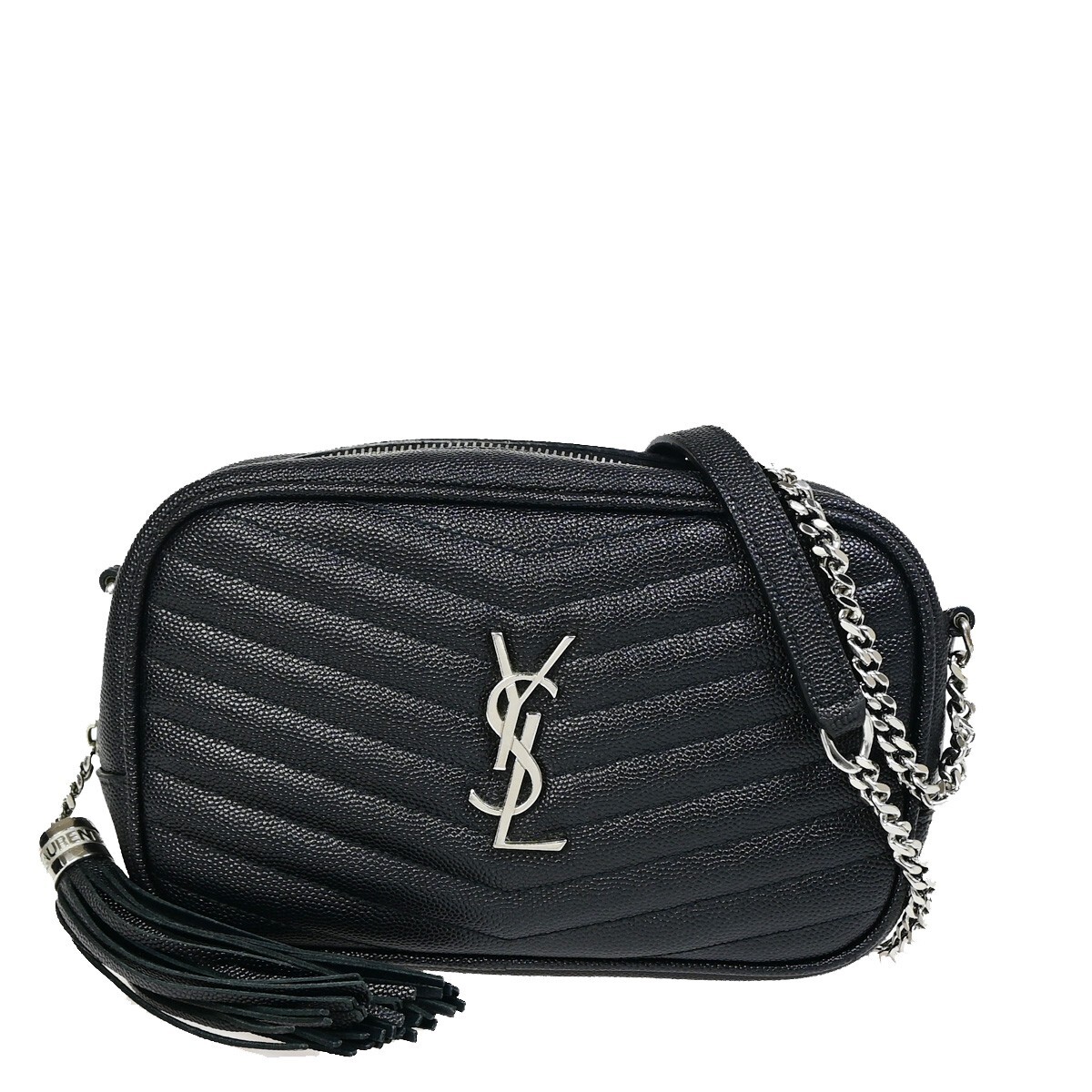 SAINT LAURENT YSL Logo Lou Catena Mini Borsa a Tracolla Pelle Nera SHW 675RJ866