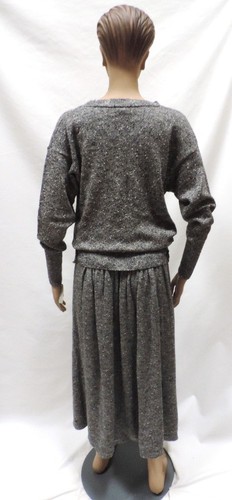 Ann Wi Skirt Suit Modesty Black White Tweed Stretch Midi Dress Sweater New Vtg - Picture 3 of 11
