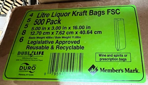 Duro Bag Litro Litro Liquore O Prescrizione Kraft Bag (50 ct.) 3""x5""x16"" Carta - Foto 2 di 5