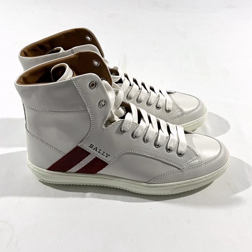 Bally Mens Oldani Sneakers 9.5 D White Red Stripe H Top Leather Trainers Shoes
