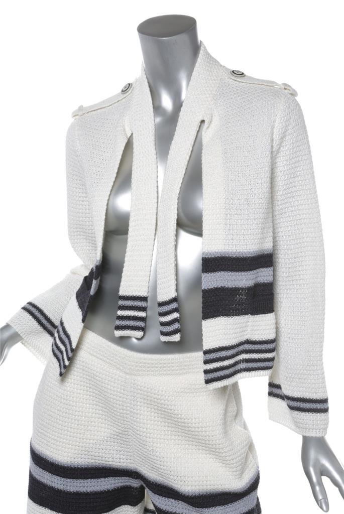 CHANEL Logo Cream Striped Dress Knit Jacket Shorts Outfit Suit Set
