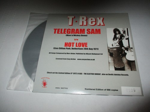 T-Re x- Telegram Sam b/w Hot Love, Live - 7" Record 45 Limited #0106 - Picture 2 of 2