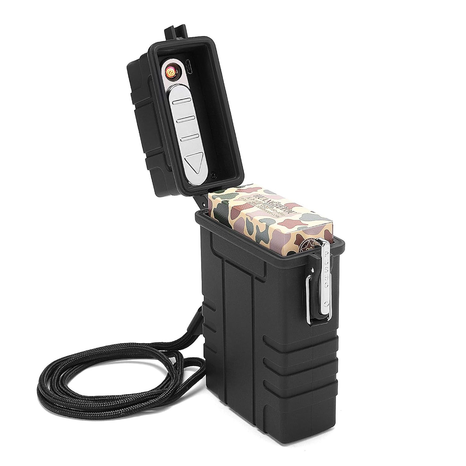 Large Cigarette Case with Lighter Waterproof Box Fits 20 King Size Cigarettes