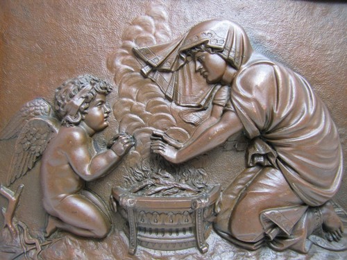 FORNI CUPID & PSYCHE Antique Decorative Arts High Relief Plaque Cherub Ornate - Picture 4 of 12