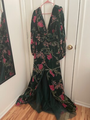 Teuta Matoshi Teal Blossoming Gown, Womens Size 16, NWOT